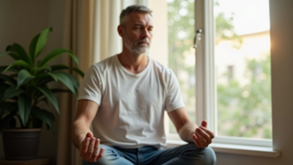 Persona che pratica la meditazione in uno spazio tranquillo con vista dalla finestra