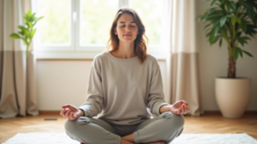 Persona seduta in posizione meditativa che pratica la respirazione consapevole in uno spazio tranquillo e luminoso