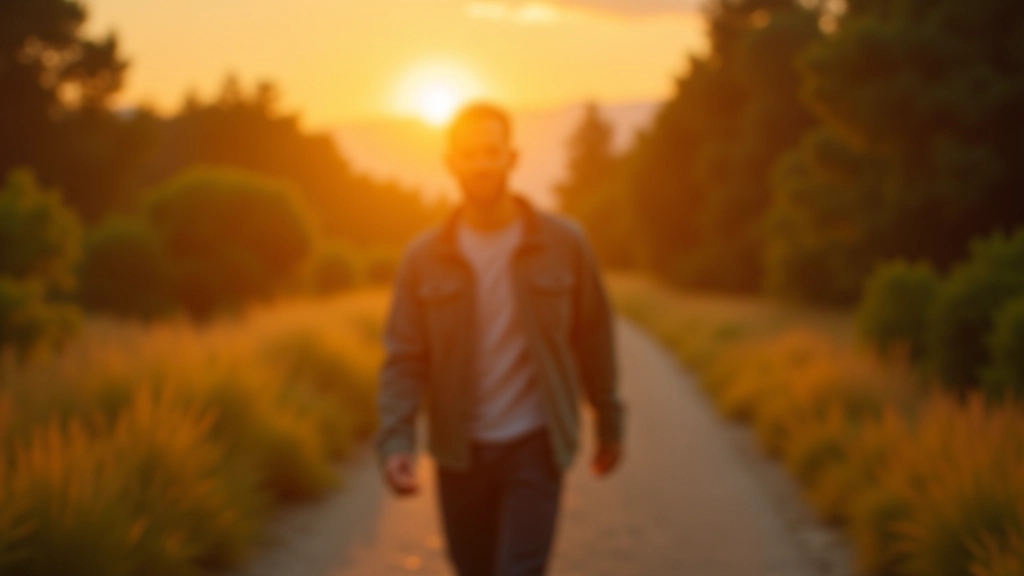 Persona che cammina in natura al tramonto con consapevolezza e calma