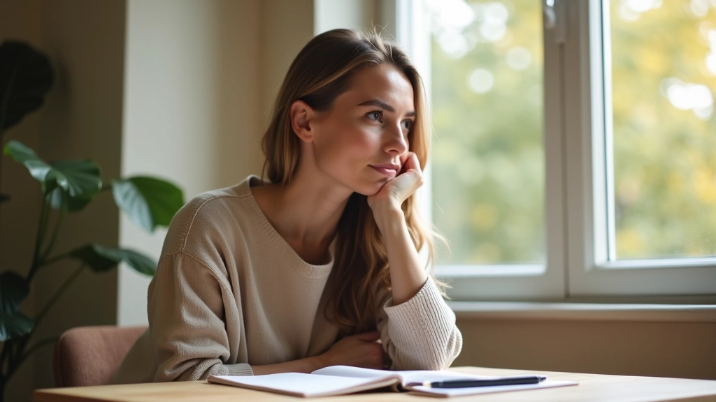 Persona che riflette con pensieri visivi che rappresentano i quattro passi del metodo